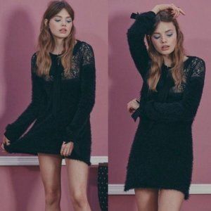 FOR LOVE & LEMONS Claudine Lace Minidress Tie Bow